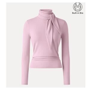OGL Brami Top Ruched with Scarf Neckline Heathered Jersey Pink Size Large NEW